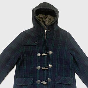 Vintage NSF Wool Tartan Duffle Coat | Green and Navy